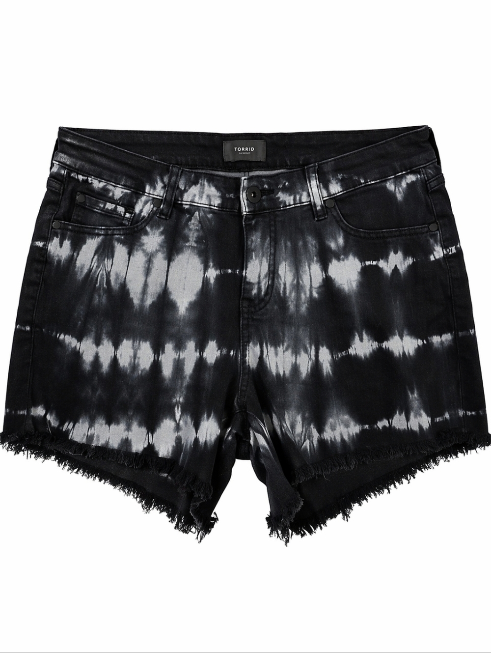 Torrid Black Tie Dye Denim Shorts Frayed Hem Size 14